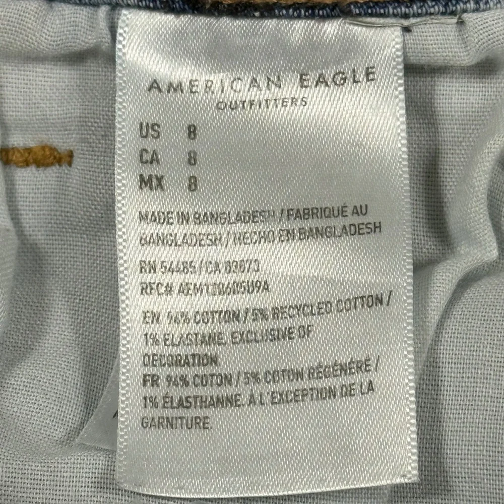 American Eagle Womens High Waisted Denim Shorts‎ Blue Raw Hem Size 8